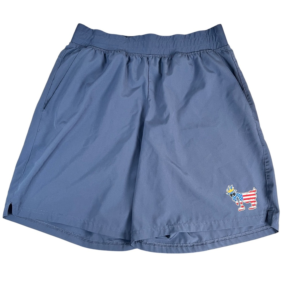 GOAT USA Athletic Shorts Men Medium Navy Blue Patriotic Flag Graphic 7" Inseam